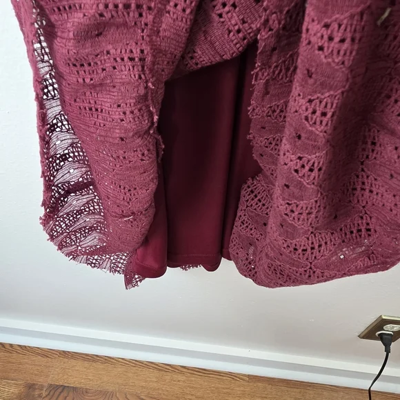 Willow & Root Earth Red Crochet V Neck Adjustible Strap Tiered Maxi Dress Length - Picture 13 of 15